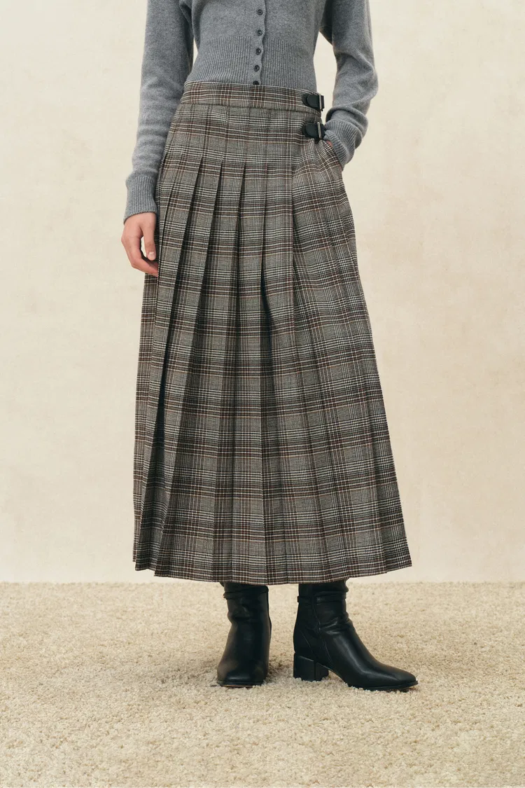Yehudit Pleated Plaid Midi Skirt
